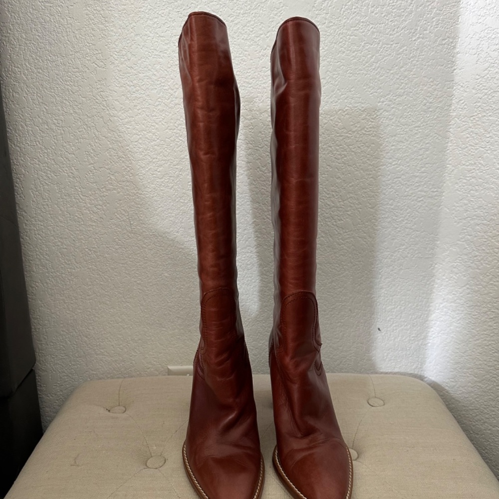 Zara genuine leather cognac tall Boots - Picture 2 of 12